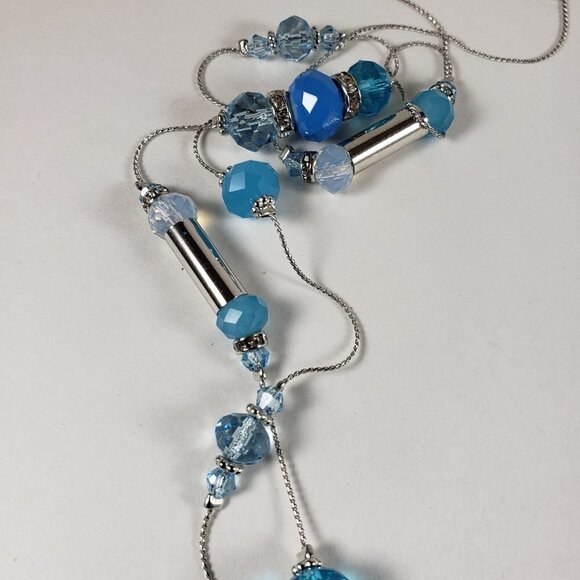 💙 Elegant Blue Beaded Necklace & Earrings Set – Silver-Tone Accents – Jewelry - Picture 6 of 8